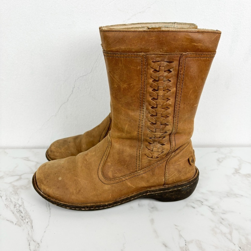 UGG Kaleen Chestnut Leather Sherpa Lined Mid Calf Boot Sz 8 - Picture 5 of 13